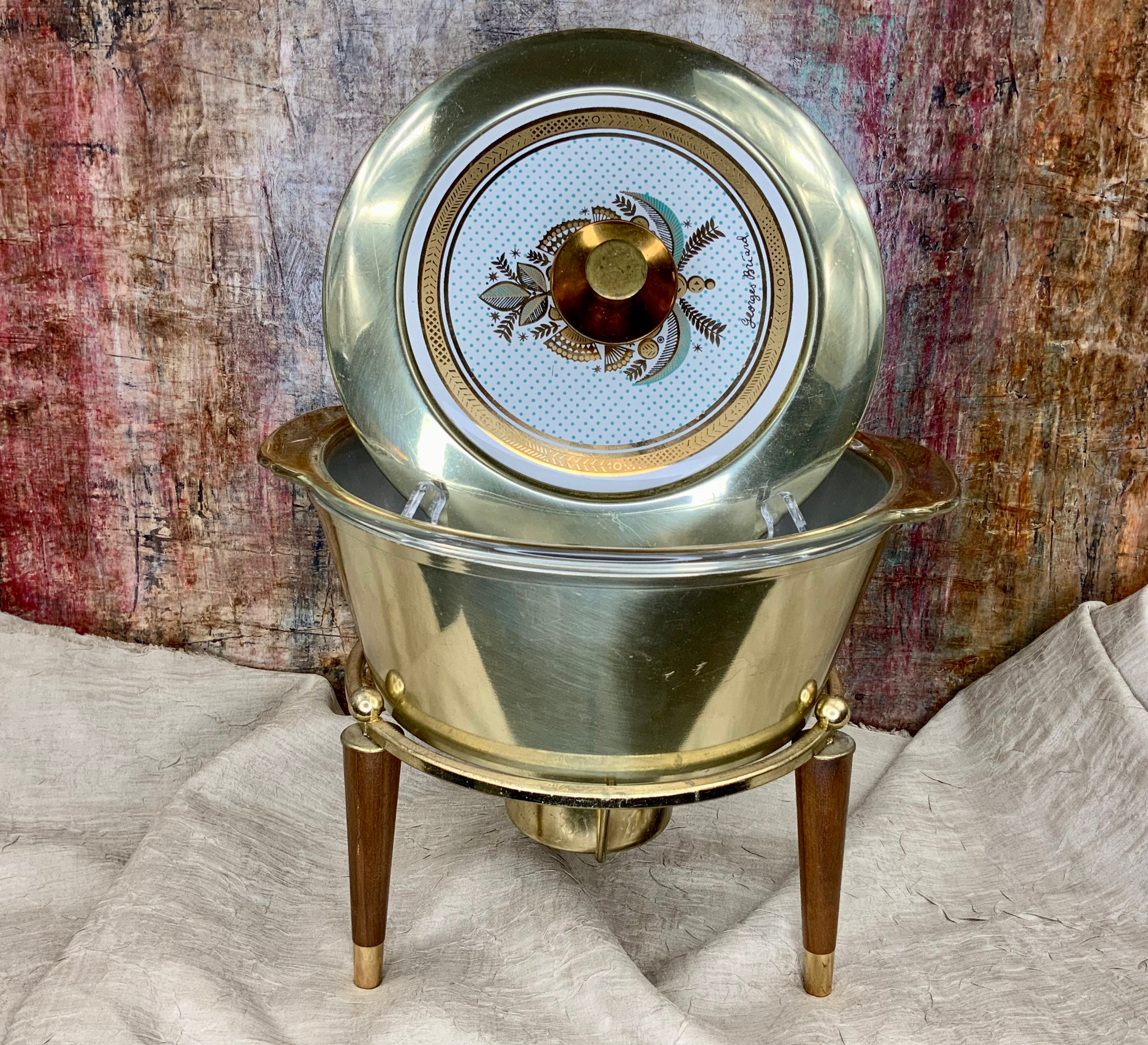 Vintage Georges Briard Casserole and Metal Warming Stand - Etsy Canada