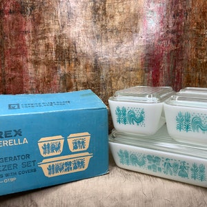 Pyrex Butterprint Amish Refrigerator Casserole Set with Lids, New In Original Box, Pyrex Amish, Made In USA 1959-1968