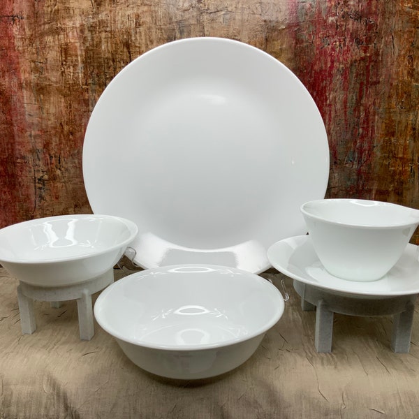 Vintage Corelle Winter Frost White Dinnerware 20 Piece set for 4 Guest, Corning Corelle, Made in USA, White Dinnerware, Simply White Dishes