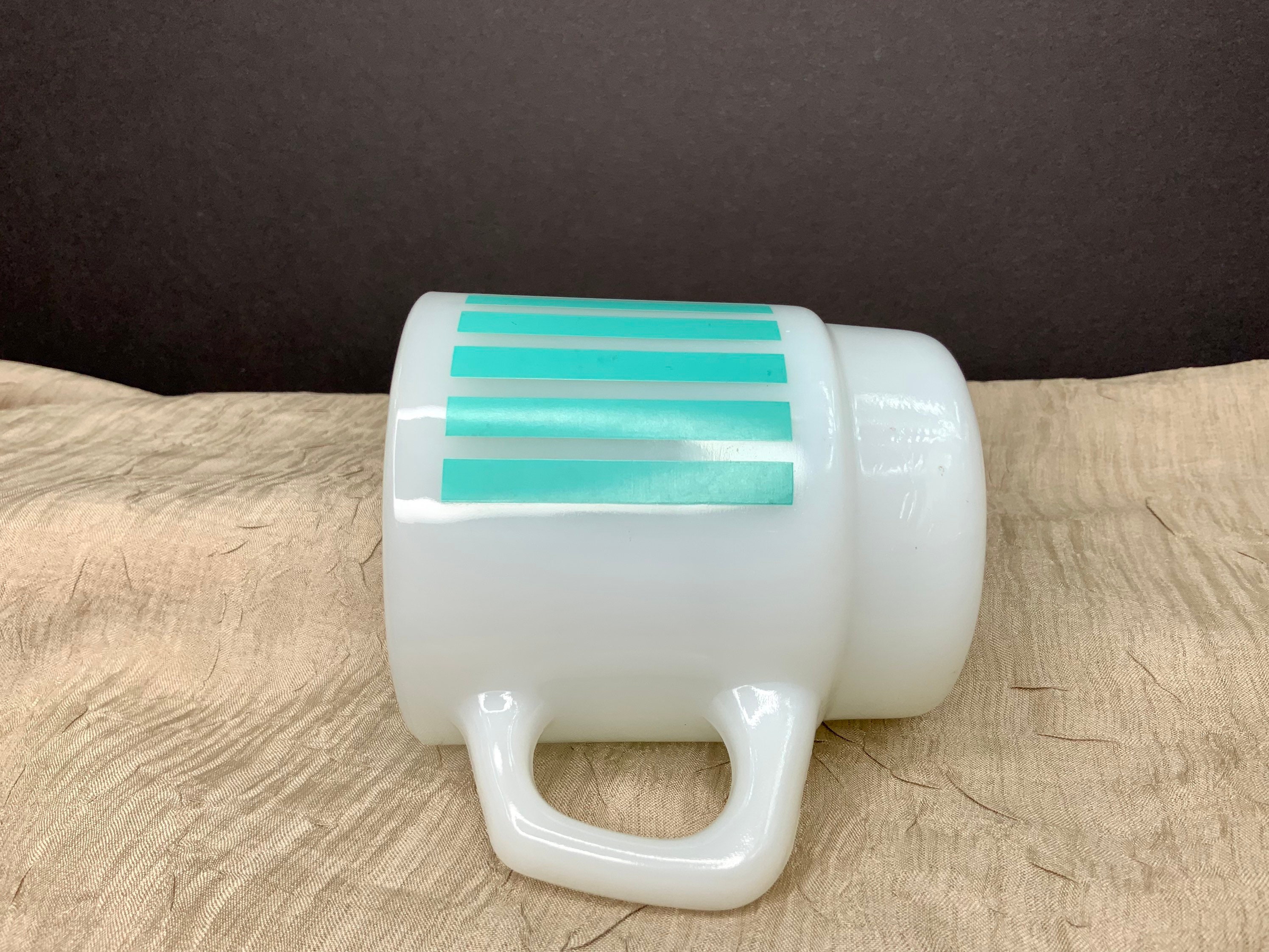Vintage Stuckey's Coffee Club Mug: Aqua Stripes, Fire King Milk