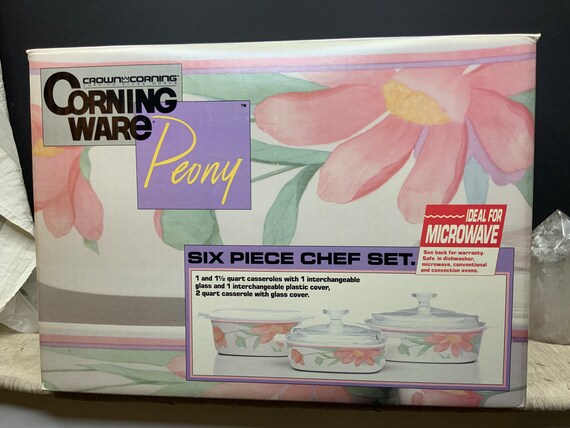 Vintage Corning Ware Casserole Set Peony Chefs 6 Piece Set New in Original Box Pink Flowers 80s Kitchen Corning Glass Works USA Etsy
