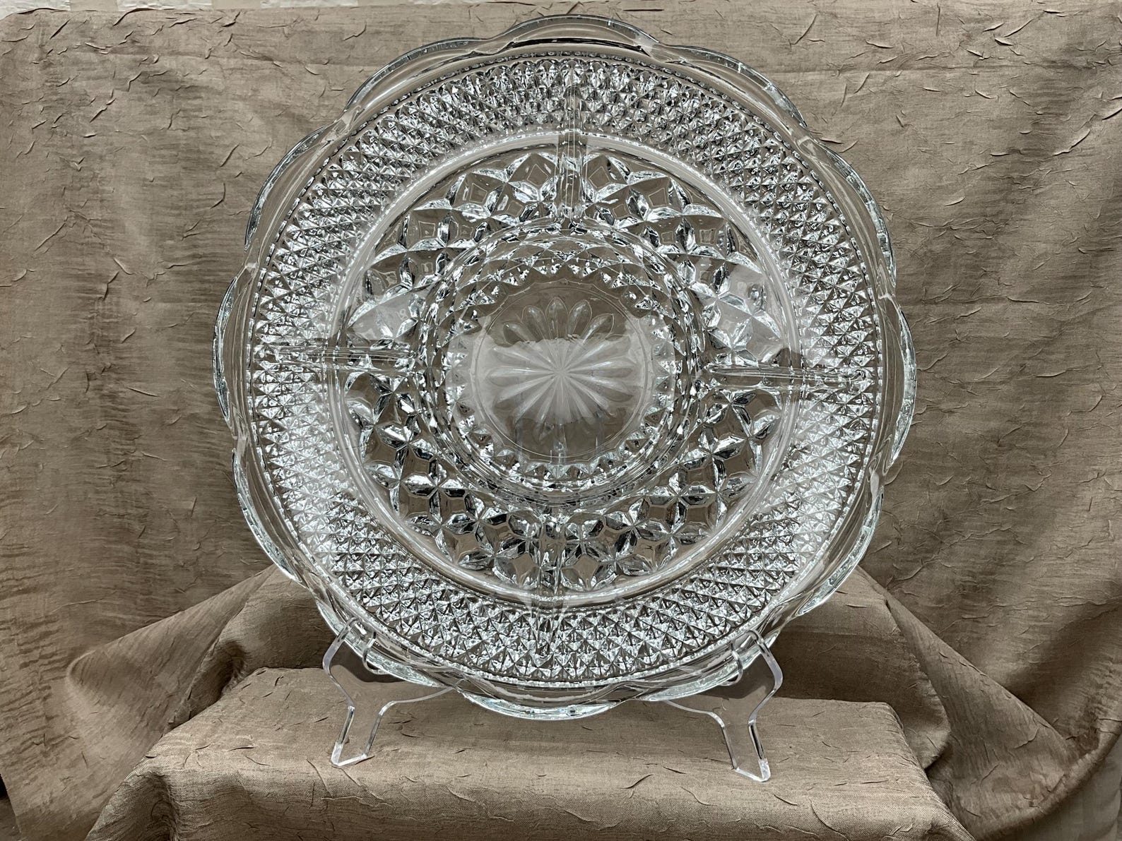 Vintage Wexford 5 part relish pickle and olive plate tray platter, 11” diameter c1970s