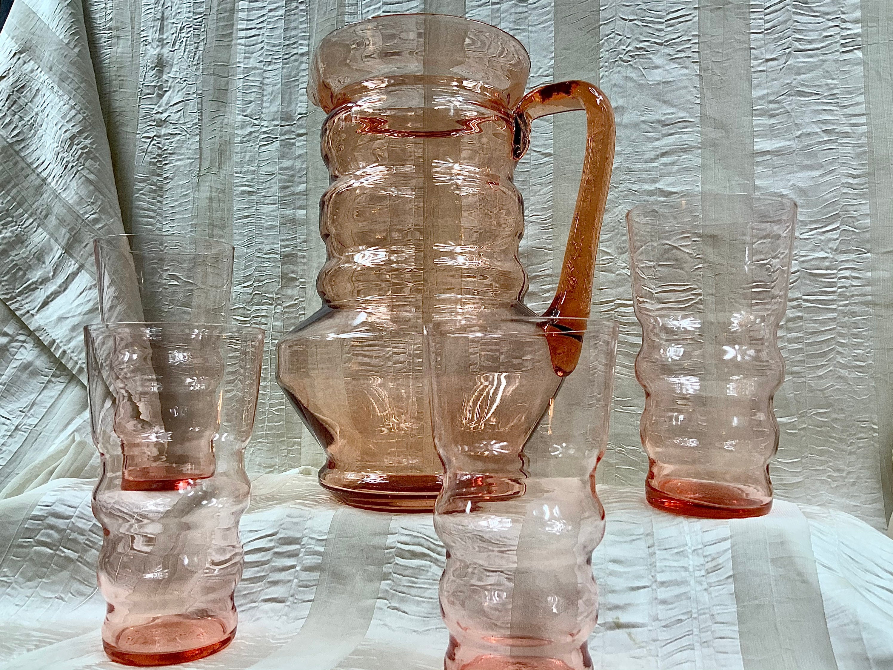 Dunbar Glass Rings Pitcher Set, Art Deco Blush Pink Barware - Etsy