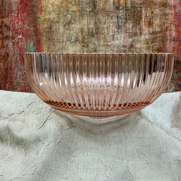 Vintage Anchor Hocking Queen Mary Pink Large Fruit Bowl