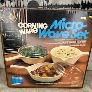 Vintage CorningWare Micro-Wave 5 Piece Set, 80s Kitchen, Microwave Cooking, Corning Ware Made in USA