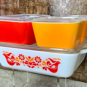 Vintage Pyrex Friendship Casserole Refrigerator Set, 4 Casseroles with 4 Lids, 501, 502, 503