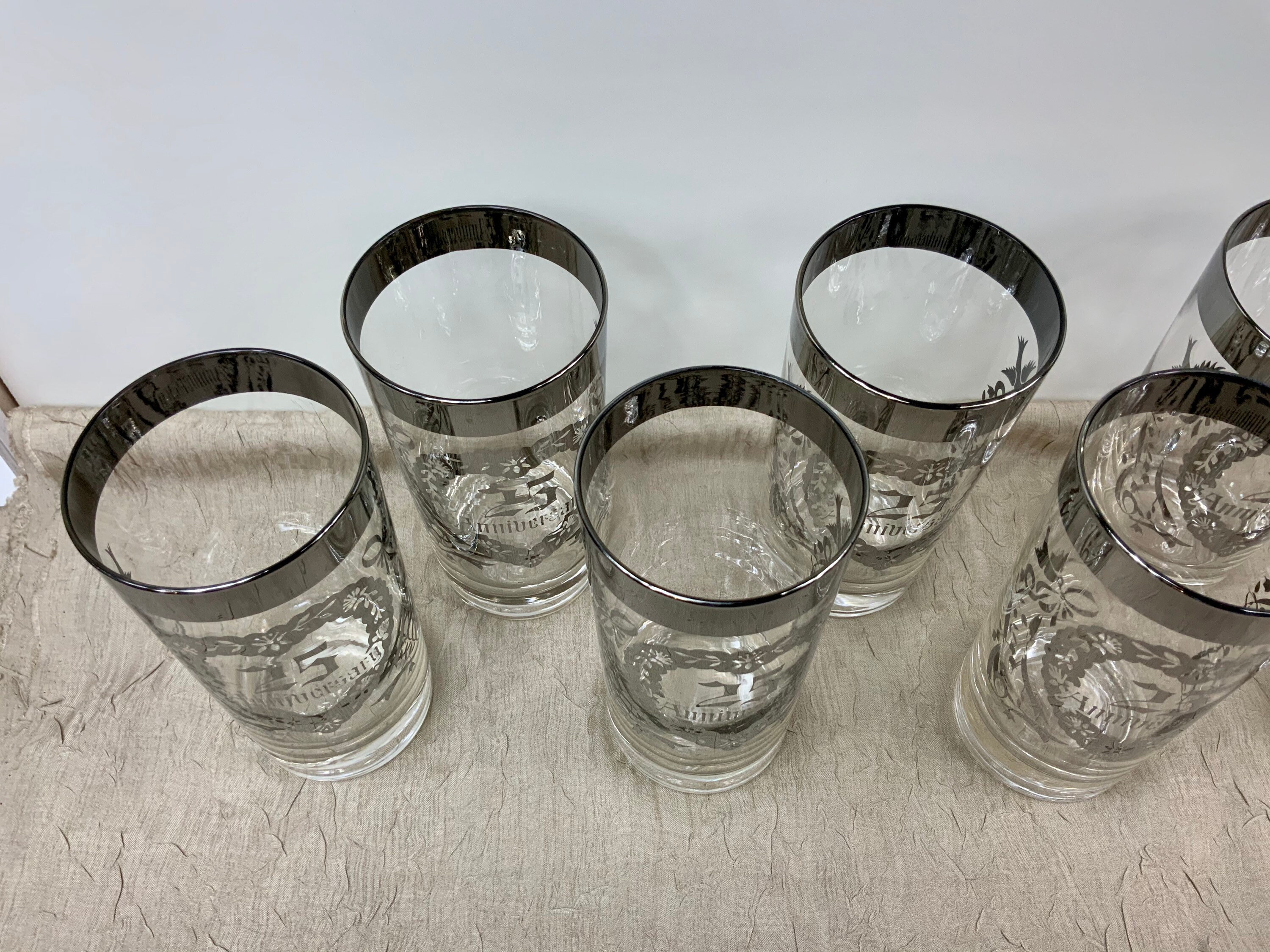 Vintage Set of 4 Silver Rim Water Glasses