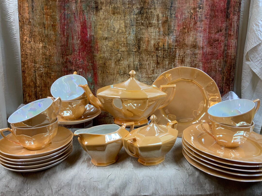 Vintage Peach/orange Lusterware Tea Set 21 Pc Service for 6