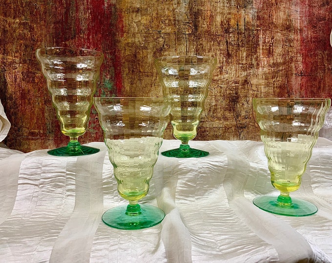 RARE Utility Glass Works Cambodia Stemmed Juice Glasses, Set of Four4