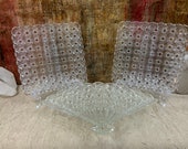 Vintage Wright Glass, LG Daisy and button clear set of 3 Plates, Fan Plate, Square Plate