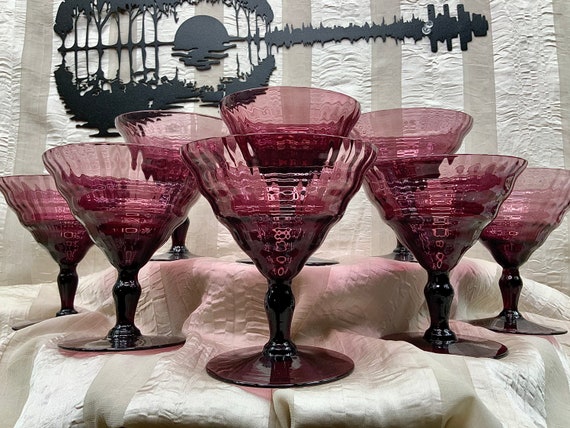 Amethyst Plum Elegant Glass Lonaconing Patt# UGWS-02 Utility Glass Ribbed Water Goblets Rare 1920's MD Pink