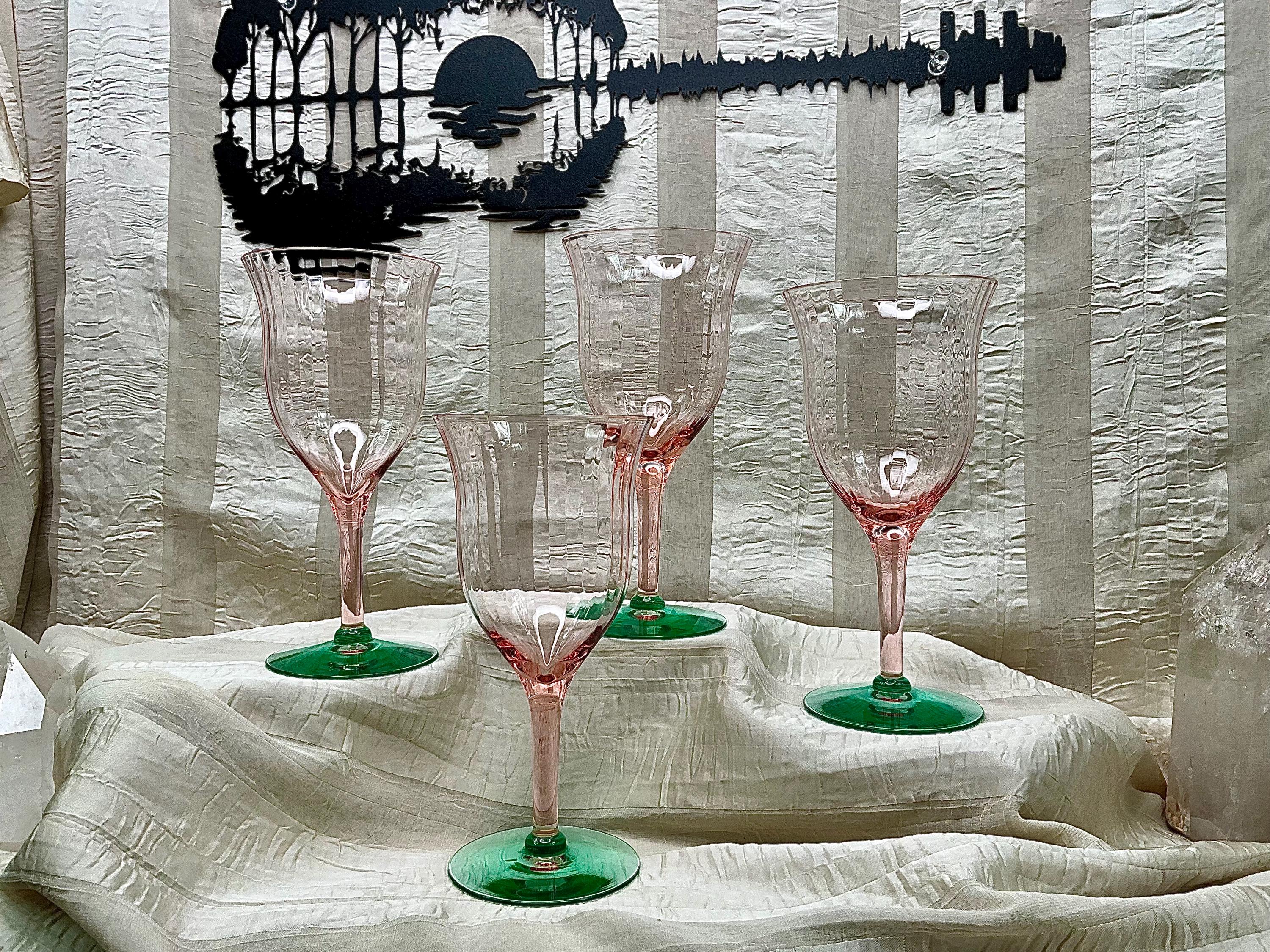 Utility Glass Works Pink With Green Water Glasses Set of 4