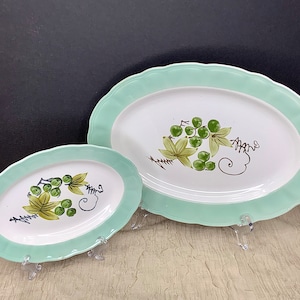 Vintage Corona Ironstone Platter Set: Green Grapes, Scalloped Rim