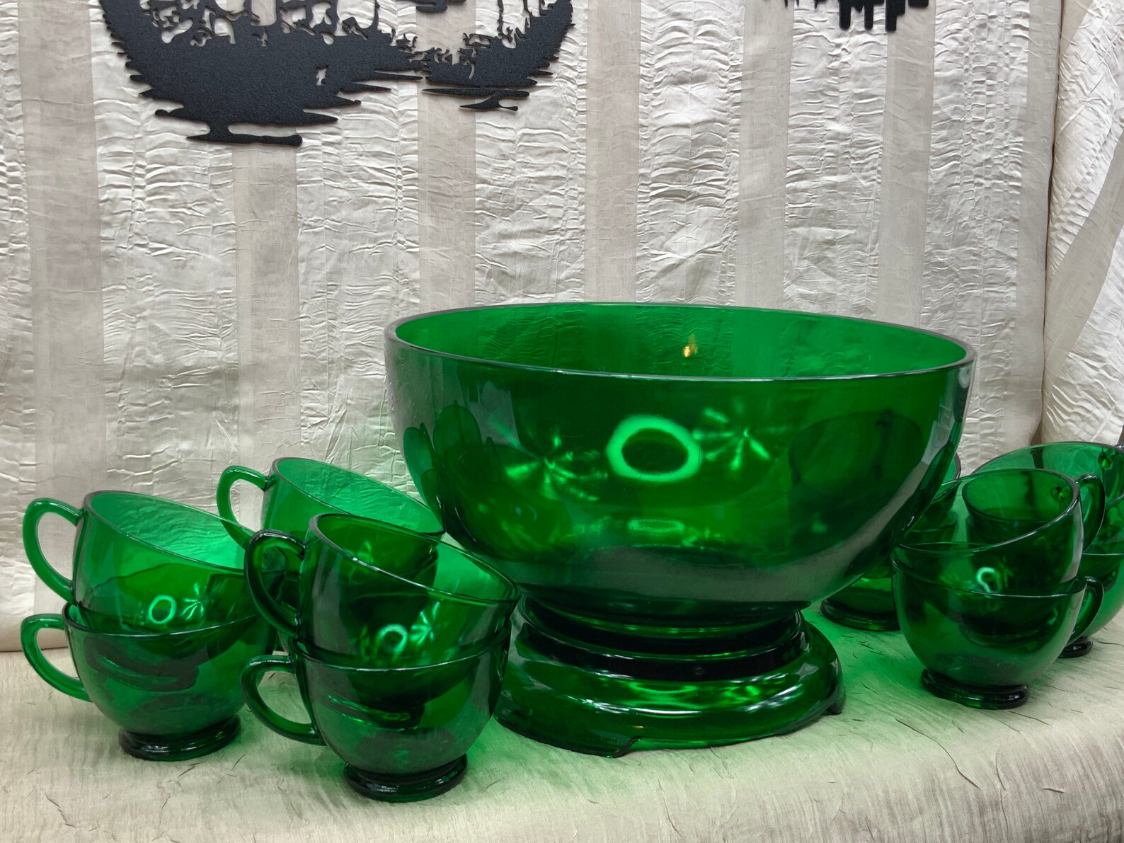 Vintage Anchor Hocking Forest Green Punch Bowl Set Green Etsy