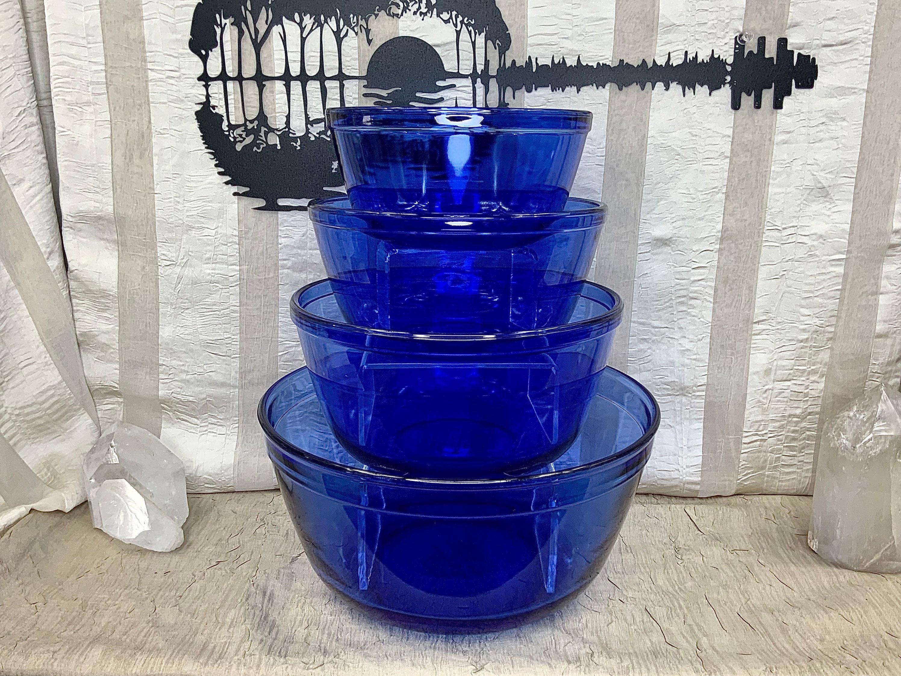 Vintage blue green aqua art glass swirl pattern glass art dish bowl