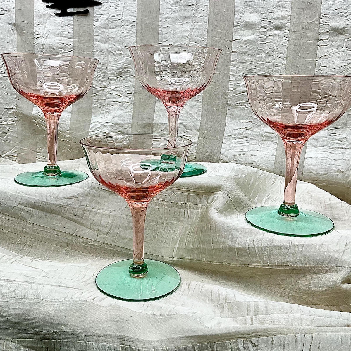 Utility Glass Works Pink With Green Sherbets Set of 4