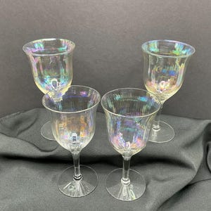 Utility Glass Works Iridescent Water/Wine 8oz Glasses Set of 4 UGWS-02  Narrow Optic Panel c1920-29 Elegant Glass Mother of Pearl Water/Wine