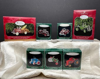 Vintage Hallmark Keepsake Ornaments: Collector's Series Cars & Tractors, vintage Christmas decorations