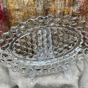 Vintage Fostoria American Clear Oval Tray Platter Underplate, Sawtooth Edge Cubist 11” x 7.5”