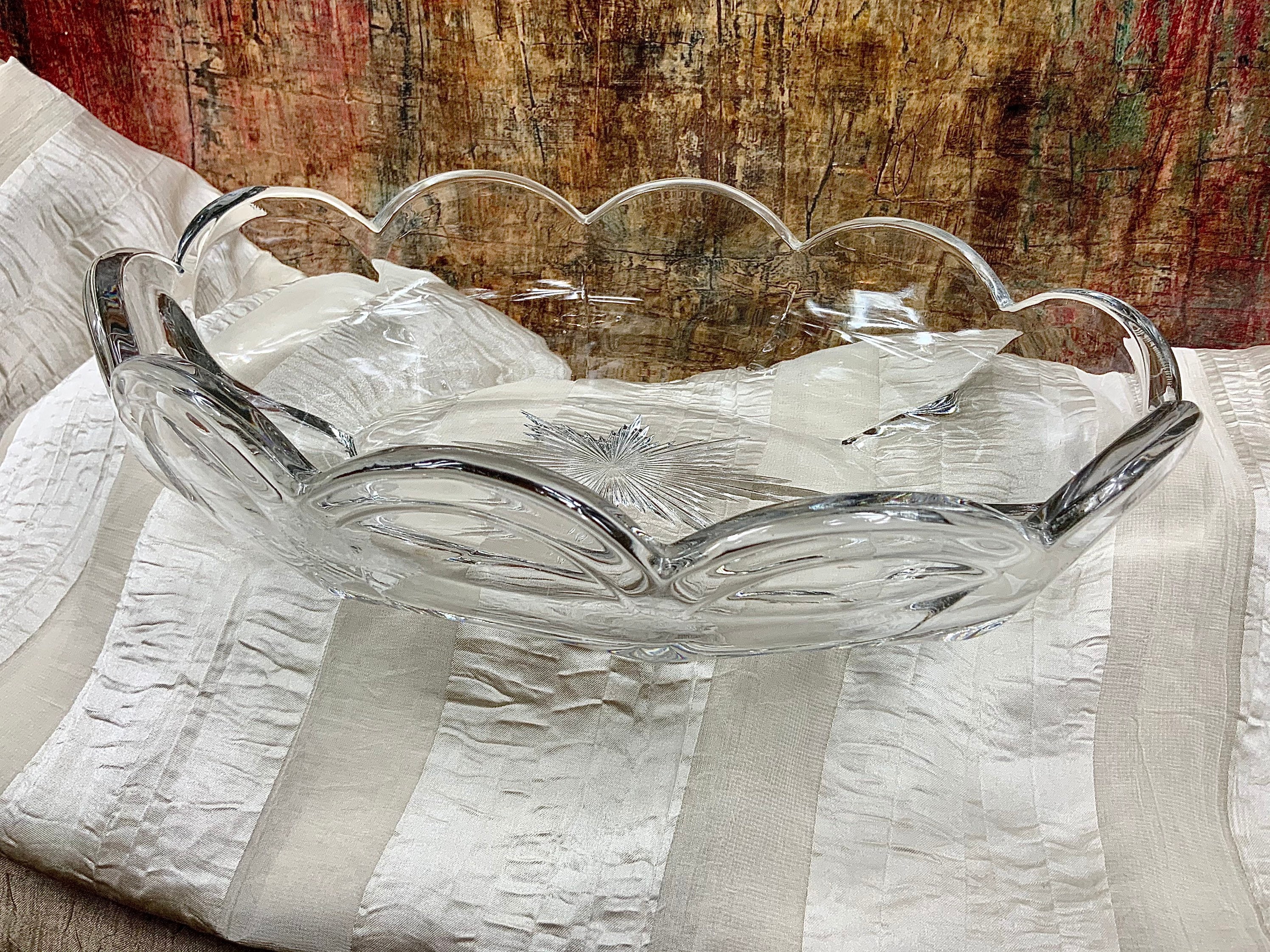 Vintage Jefferson Krys-Tol Oval Bowl, Scalloped EAPG Glass, c1907