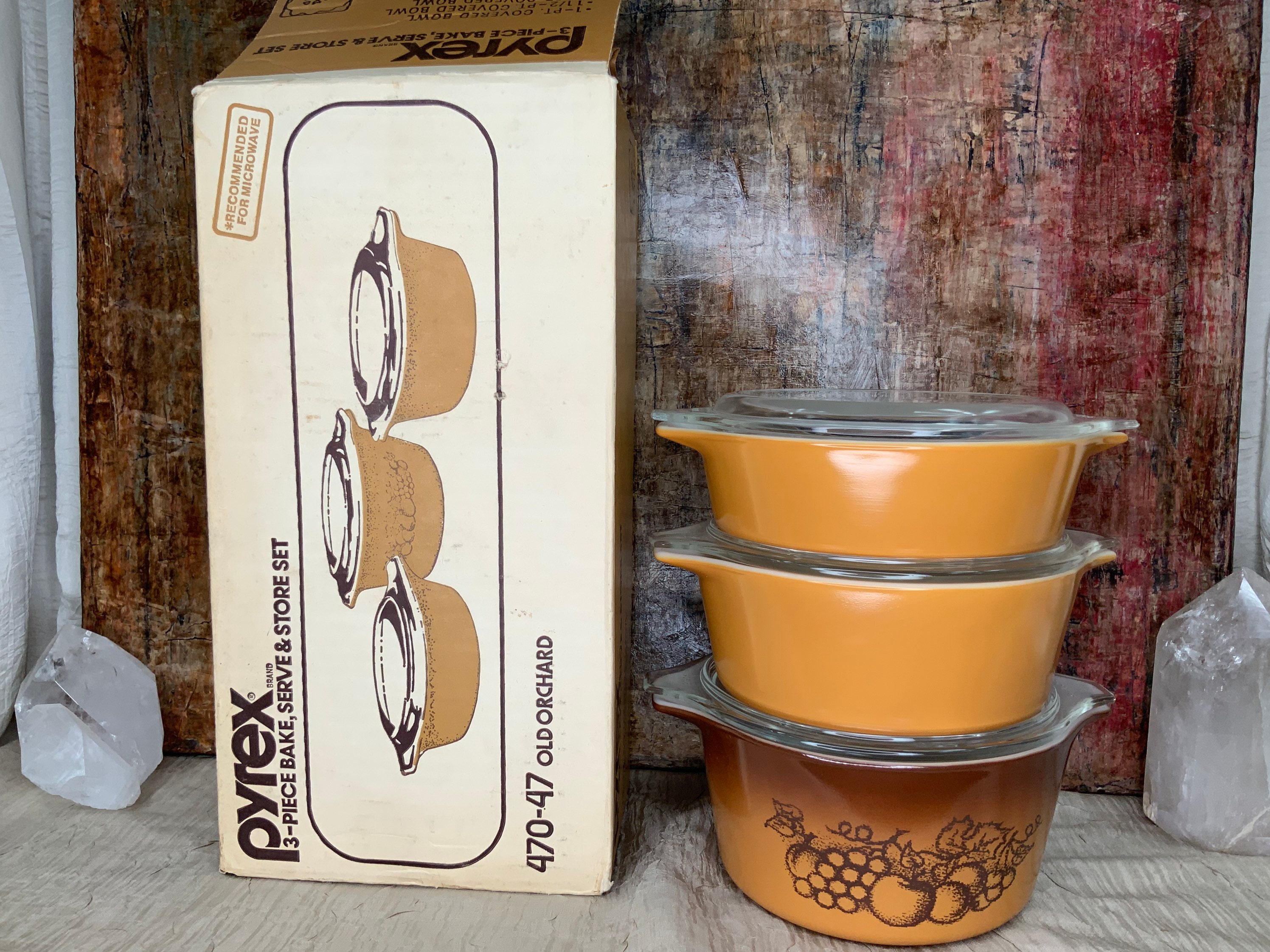 Old Pyrex キャセロールセット Vintage Pyrex Old Orchard Casserole Set, USA Made, New in Box - Etsy