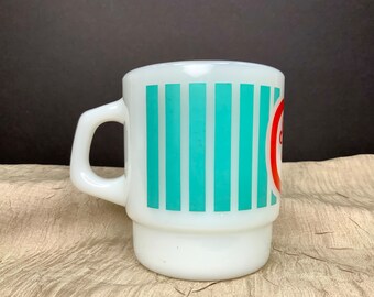 Fire-King Stuckey's COFFEE CLUB マグ Vintage Stuckey's Coffee Club Mug: Aqua Stripes, Fire King Milk
