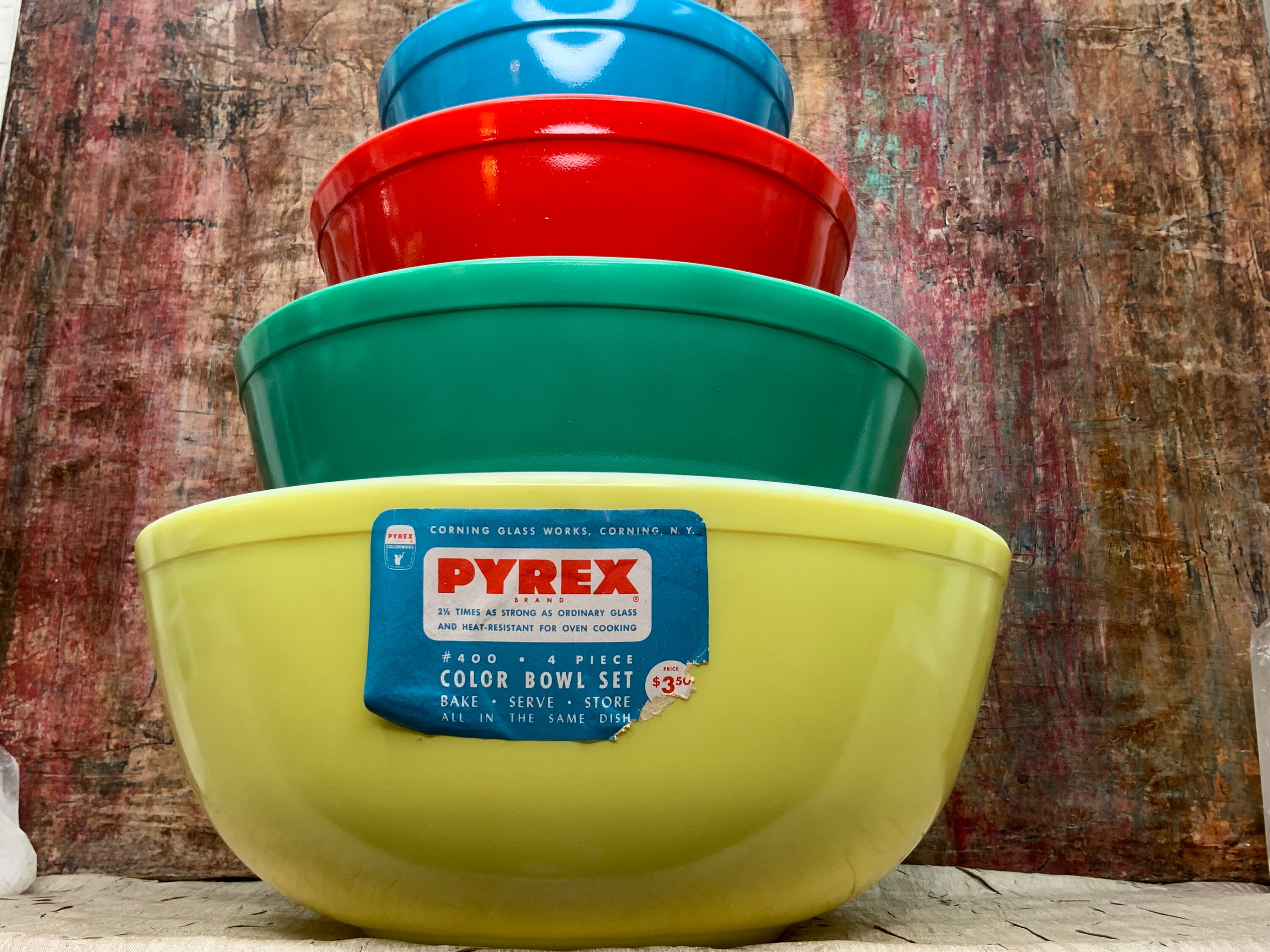 Vintage Pyrex Primary Colors New in Original Box Mixing Bowls, Set