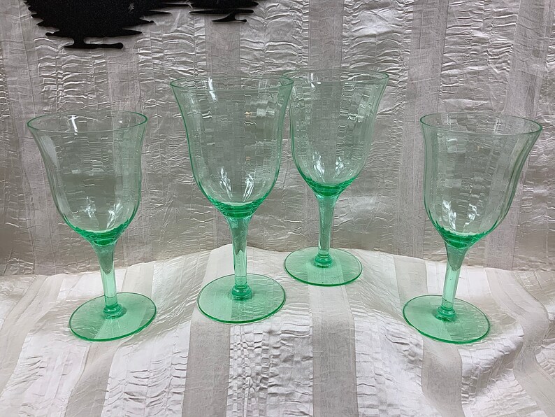 Rare Utility Glass Works Stemmed Water Goblets Green Set of Etsy