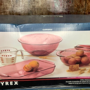 Vintage Pyrex Cranberry Visions Bakeware Set, 5 Piece Set, Pyrex New In Box, Visions Cookware, Cranberry Bakeware, Original Box
