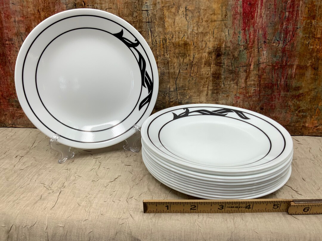 Vintage Corelle Black Lyrics Bread/butter Plates, Set of 4 Black Leaf ...