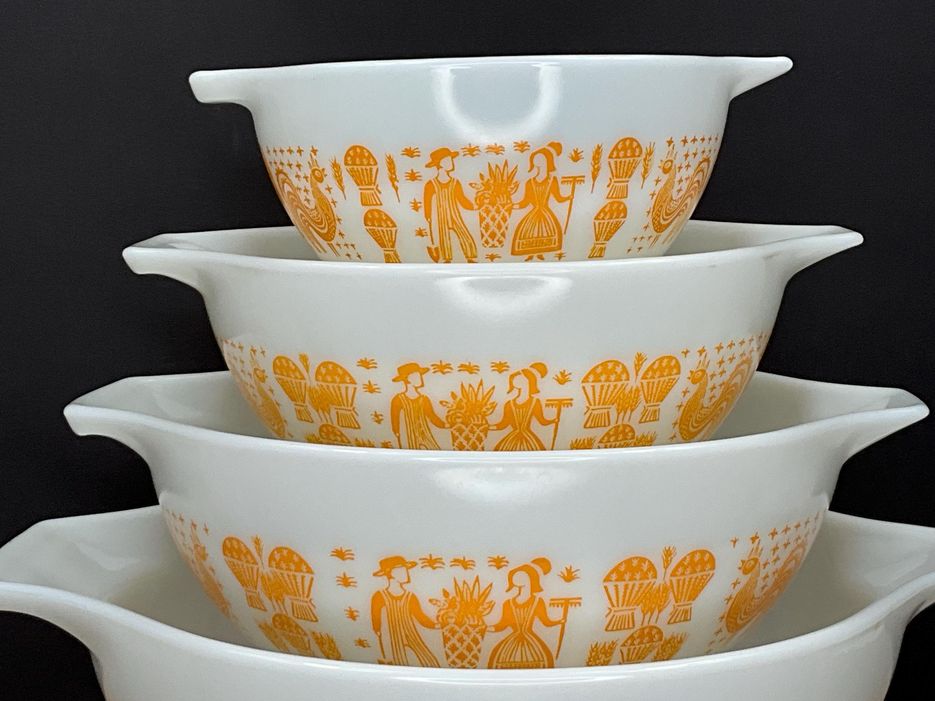 Vintage Pyrex Pumpkin Butterprint Cinderella Mixing Bowls, Set of