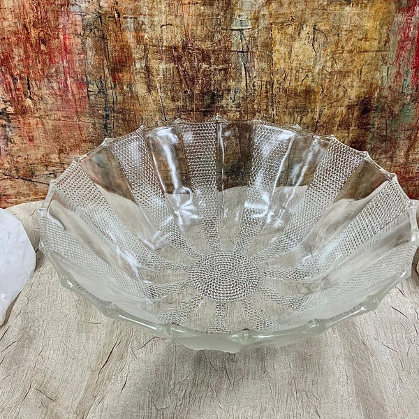 Vintage Jeannette Dewdrop Serving Bowl, 8” Bowl, Beaded Panels, Fruit Bowl, Salad Bowl