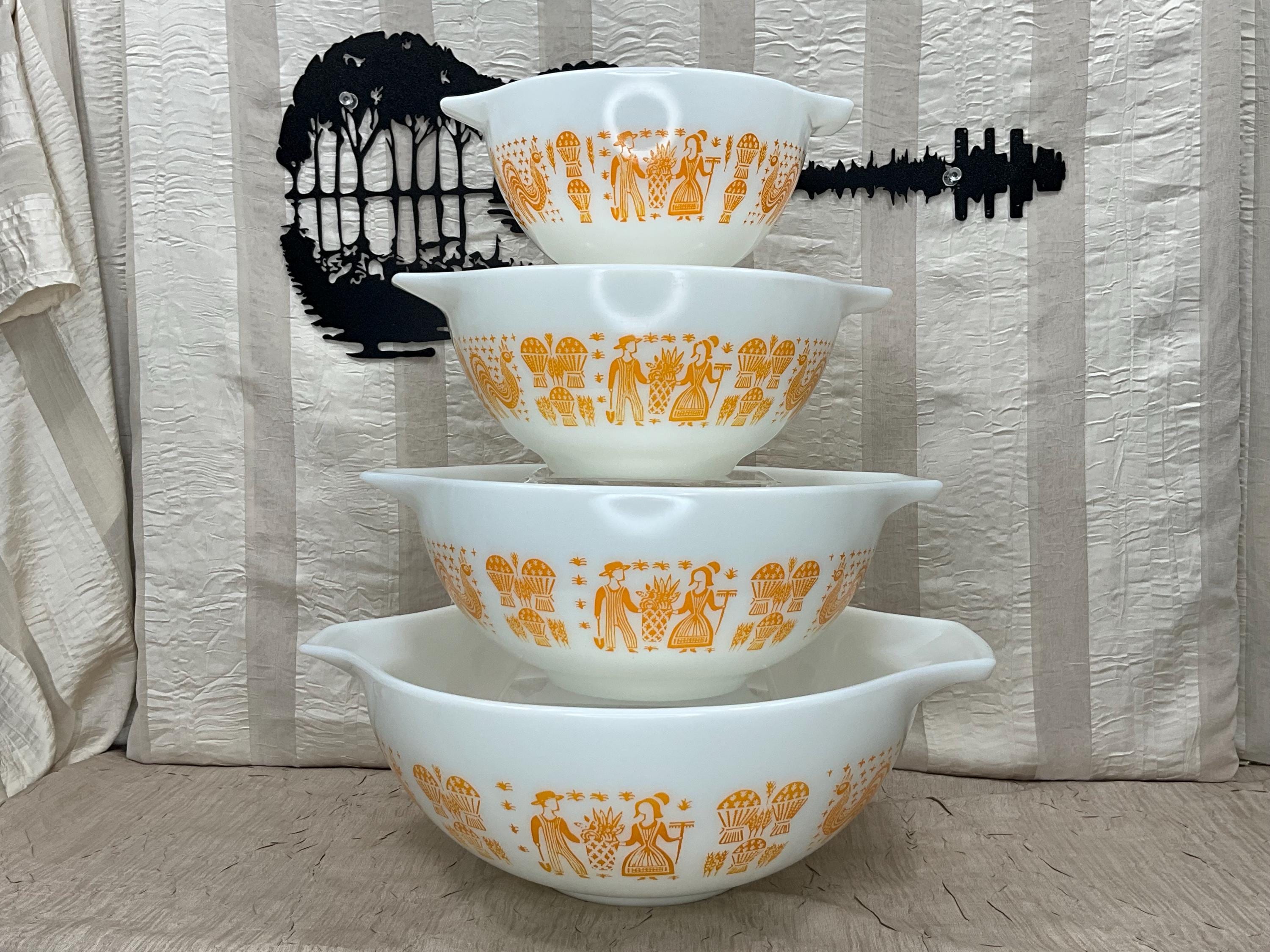 Vintage Pyrex Pumpkin Butterprint Cinderella Mixing Bowls, Set of