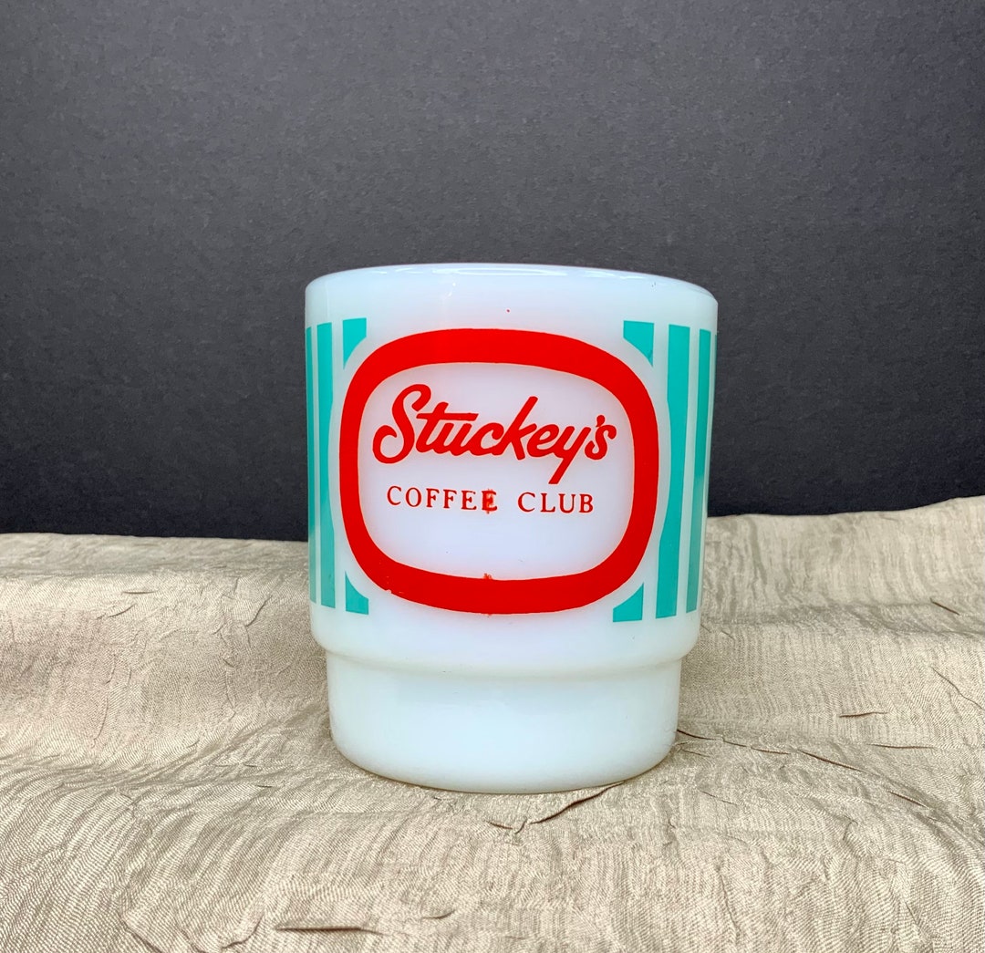 Vintage Stuckey's Coffee Club Mug: Aqua Stripes, Fire King Milk