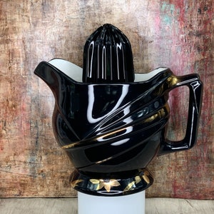 Vintage Reamer Coors China Ade-O-Matic Black With Gold Accents, H.F. Coors China Co., 1930s Porcelain Reamer, Art Deco Modernistic Kitchen
