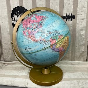 Replogle World Nation Series 12 inch globe, table top world globe, LeRoy M Tolman Cartographer, c1970s, raised relief globe, dual axis globe