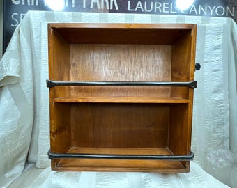 Vintage 2 Tier Spice Rack Wood with Forged Iron - Counter top or wall Hang with brackets