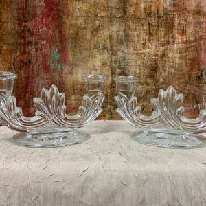 Vintage Fostoria Baroque Meadow Rose Etch Two Light Candle Holder Pair