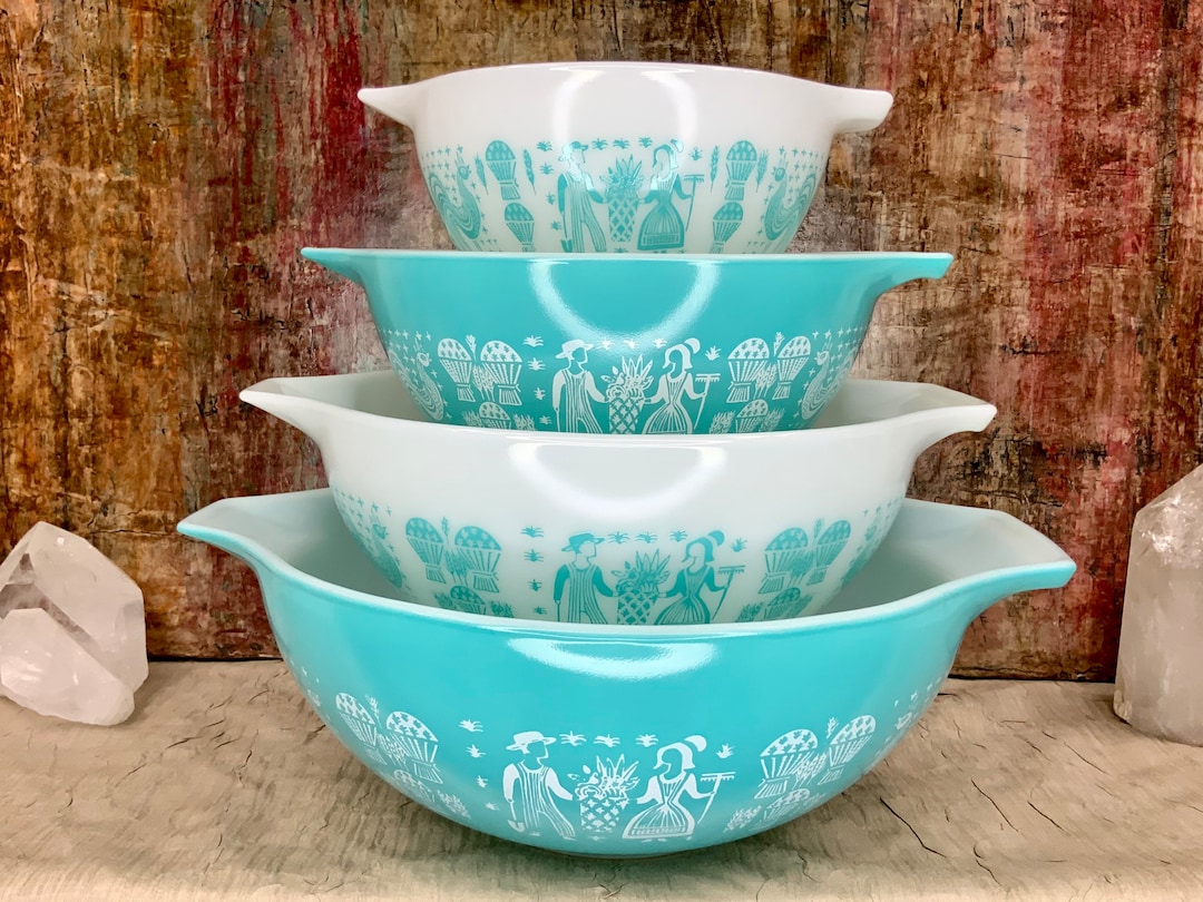 Pyrex Butterprint Amish Cinderella Mixing Bowls Set of 4 Nesting Bowls Unused Condition New Open Stock Turquoise Bowls Etsy