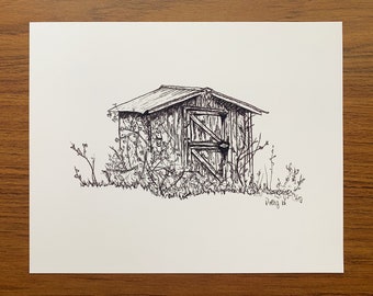 Overgrown Shed Pen and Ink Print