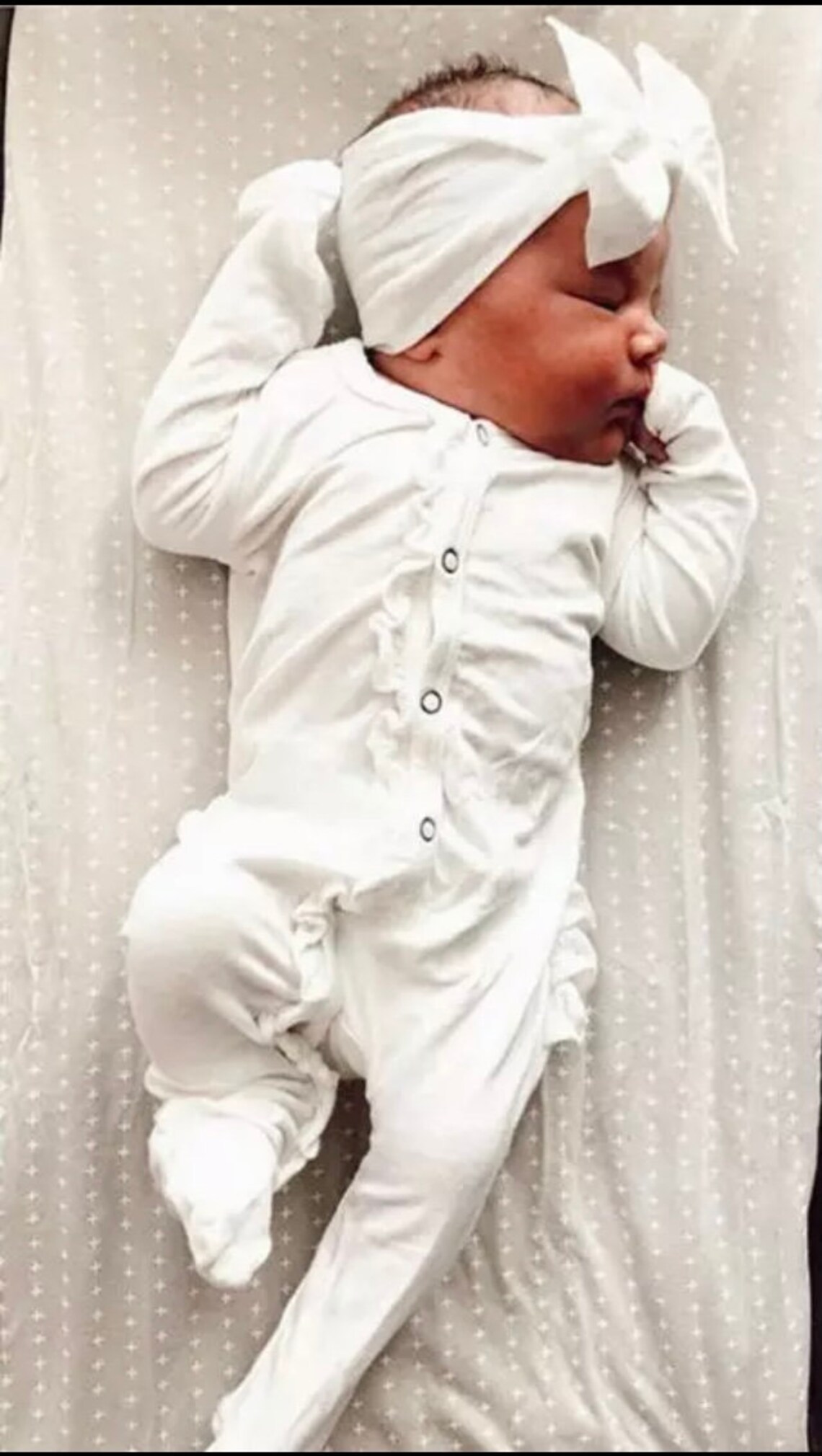 Baby Girl White Ruffle Sleeper With Matching Bow and Long Etsy