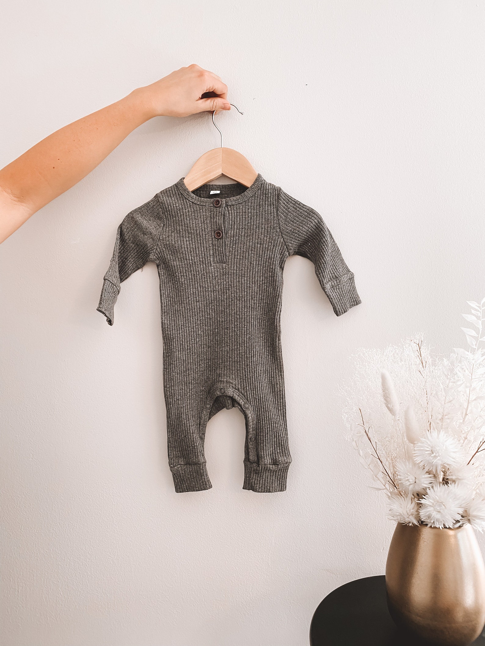 BABY BOY RIBBED LongSleeved Romper Outfit Gray ribbed baby Etsy