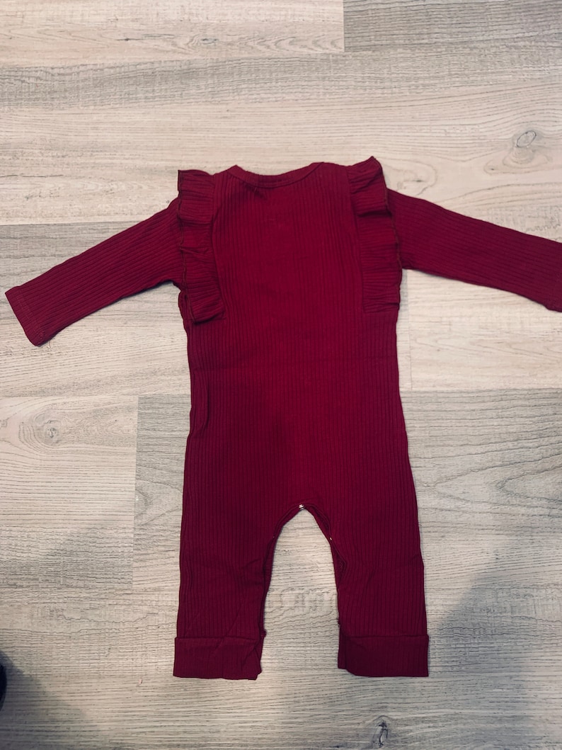 Baby Ruffle Sleeve Fall Autumn Winter Baby Girl RIBBED FLUTTER SLEEVE Long-Sleeved Romper Outfit Burgundy ribbed baby fall outfit
