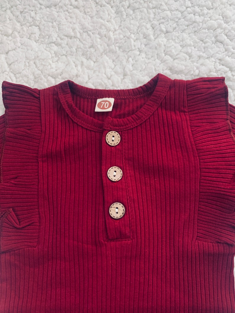 Baby Ruffle Sleeve Fall Autumn Winter Baby Girl RIBBED FLUTTER SLEEVE Long-Sleeved Romper Outfit Burgundy ribbed baby fall outfit
