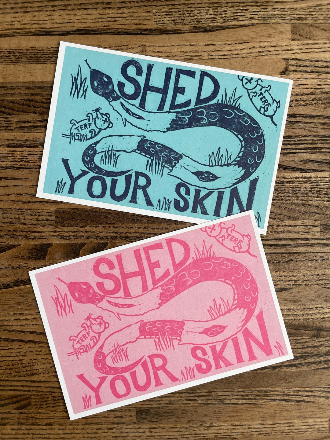 Shed Your Skin Linocut Print Snake Art Handmade Pride Transgender LGBTQ
