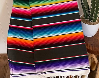 Premium Saltillo Multi- Color & Charcoal Gray Striped Mexican Serape Throw Blanket by Sedona Blanket Co.