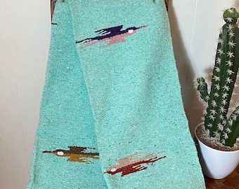 Thunderbird Design Mint Green Fringed Blanket by Sedona Blanket Co.