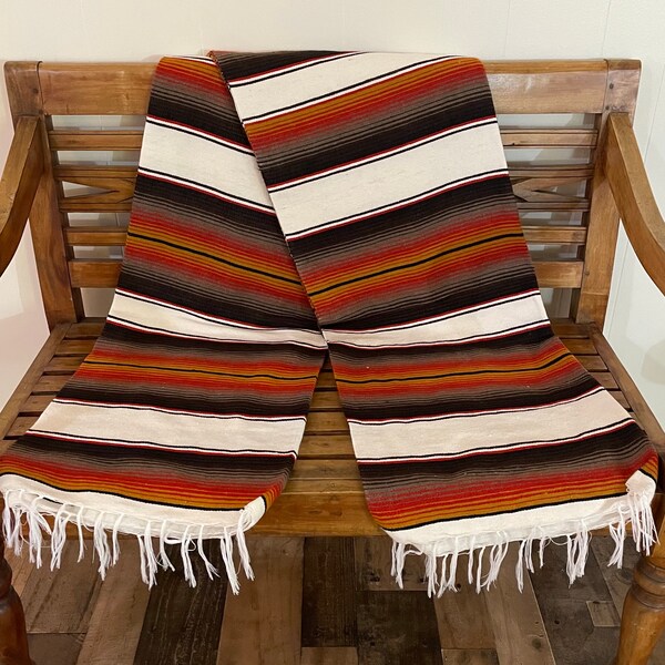 Premium Saltillo Serape Striped Earth Tones Fringed Throw Blanket by Sedona Blanket Co.