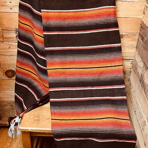 Premium Saltillo Serape Striped Earth Tones Fringed Throw Blanket by Sedona Blanket Co.