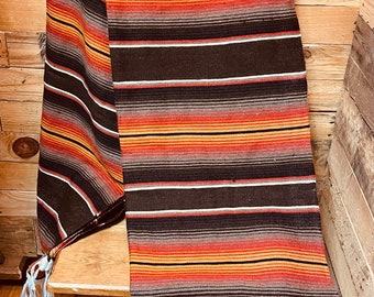 Premium Saltillo Serape Striped Earth Tones Fringed Throw Blanket by Sedona Blanket Co.